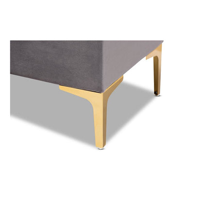 Luxe Grey Velvet Fabric Upholstered Gold Finished Button Tufted Storage Ottoman