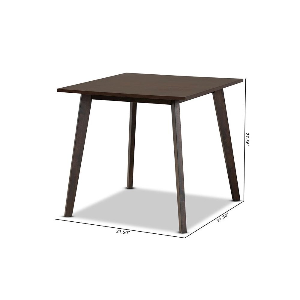 Britte Mid-Century Modern Dark Oak Brown Finished Square Wood Dining Table