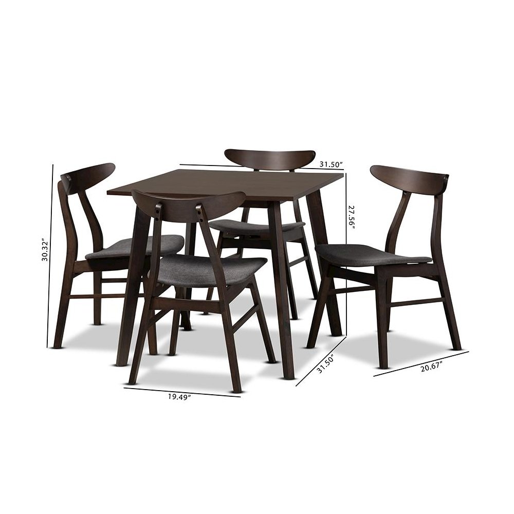 Dark Grey Fabric Upholstered Dark Oak Brown Finished 5-Piece Wood Dining Set