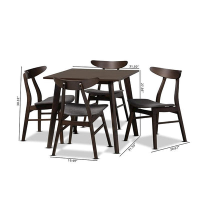 Dark Grey Fabric Upholstered Dark Oak Brown Finished 5-Piece Wood Dining Set