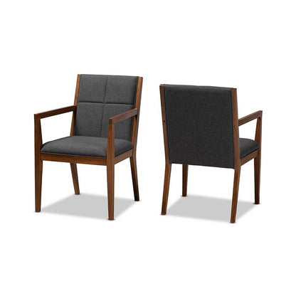 Baxton Studio Theresa Dark Grey and Walnut Effect 2-Piece Chair Set
