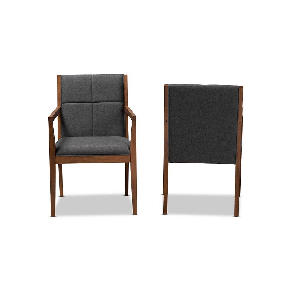 Baxton Studio Theresa Dark Grey and Walnut Effect 2-Piece Chair Set