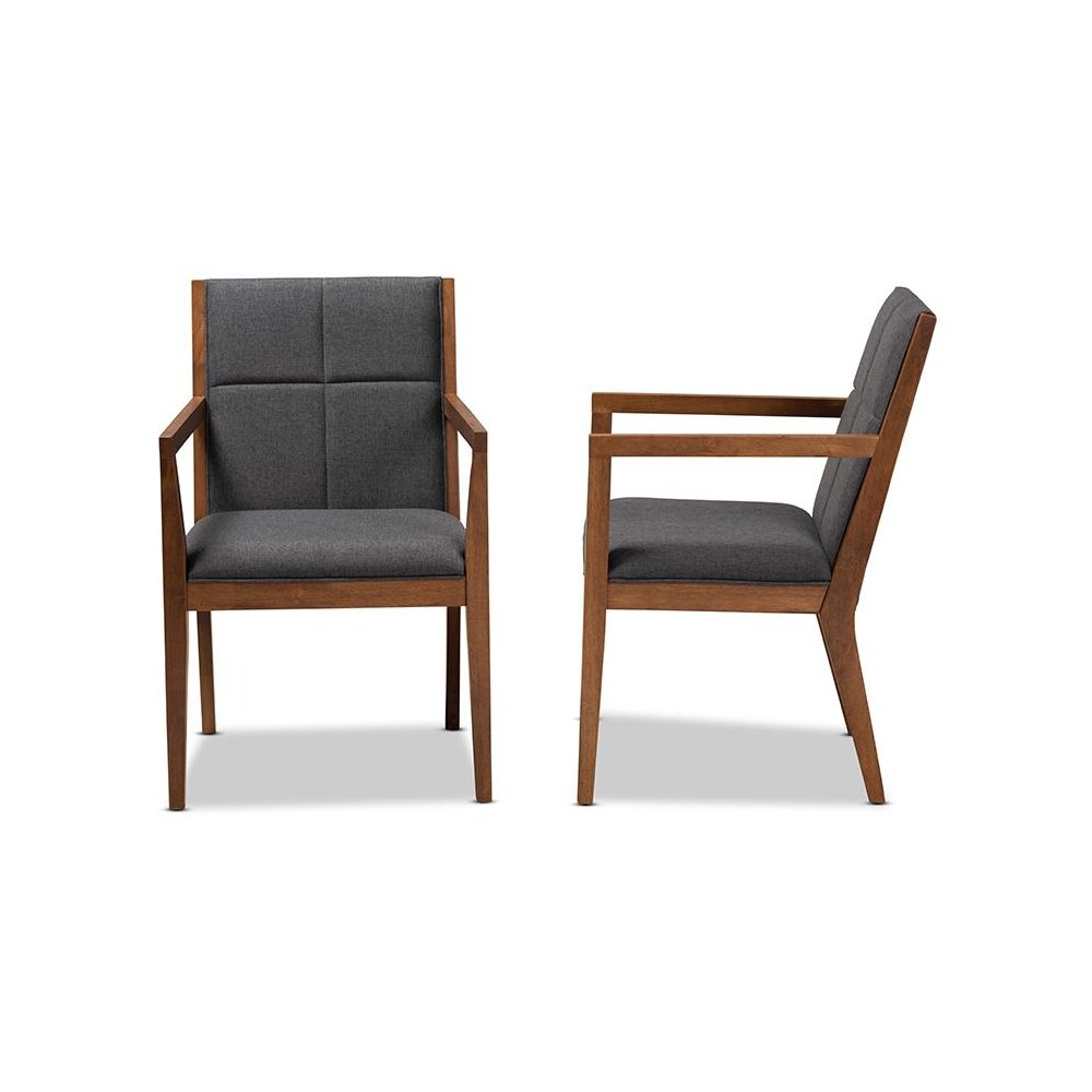 Baxton Studio Theresa Dark Grey and Walnut Effect 2-Piece Chair Set