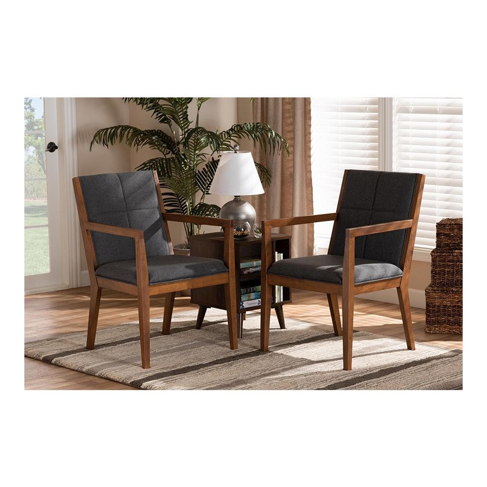 Baxton Studio Theresa Dark Grey and Walnut Effect 2-Piece Chair Set