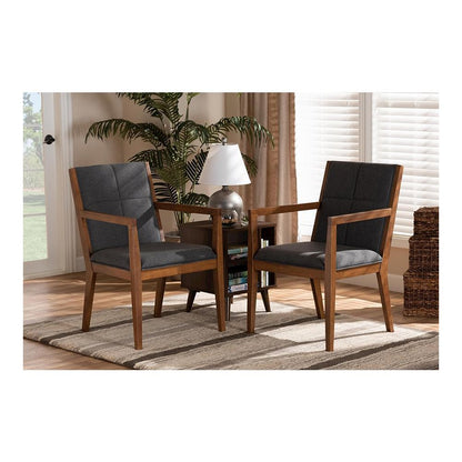 Baxton Studio Theresa Dark Grey and Walnut Effect 2-Piece Chair Set