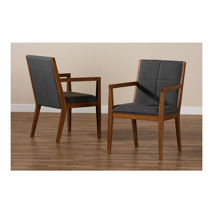 Baxton Studio Theresa Dark Grey and Walnut Effect 2-Piece Chair Set