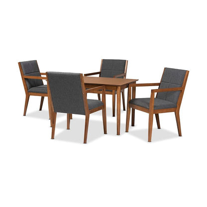 Dark Grey Fabric Upholstered and Walnut Brown Finished Wood 5-Piece Dining Set