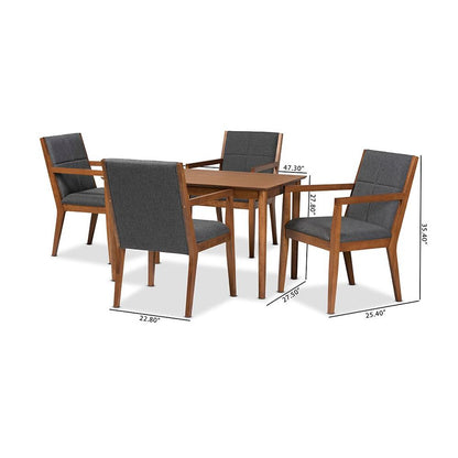 Dark Grey Fabric Upholstered and Walnut Brown Finished Wood 5-Piece Dining Set