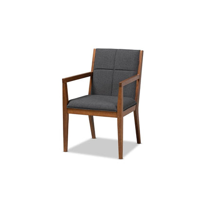 Dark Grey Fabric Upholstered and Walnut Brown Finished Wood 5-Piece Dining Set