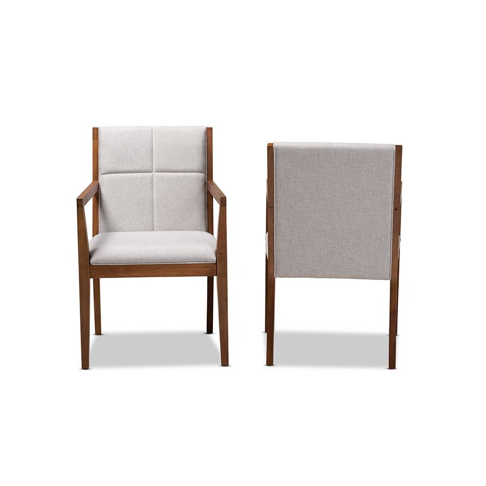 Baxton Studio Theresa Greige and Walnut Effect 2-Piece Chair Set