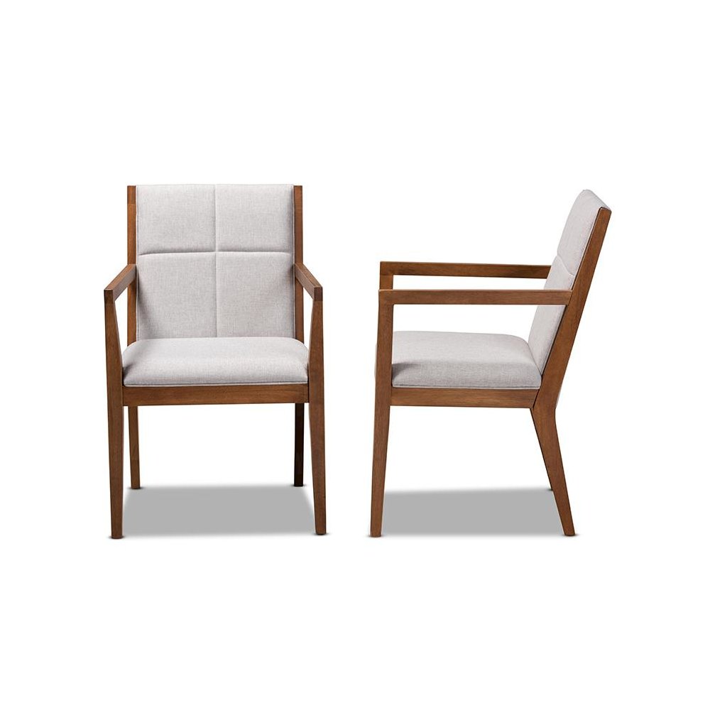Baxton Studio Theresa Greige and Walnut Effect 2-Piece Chair Set