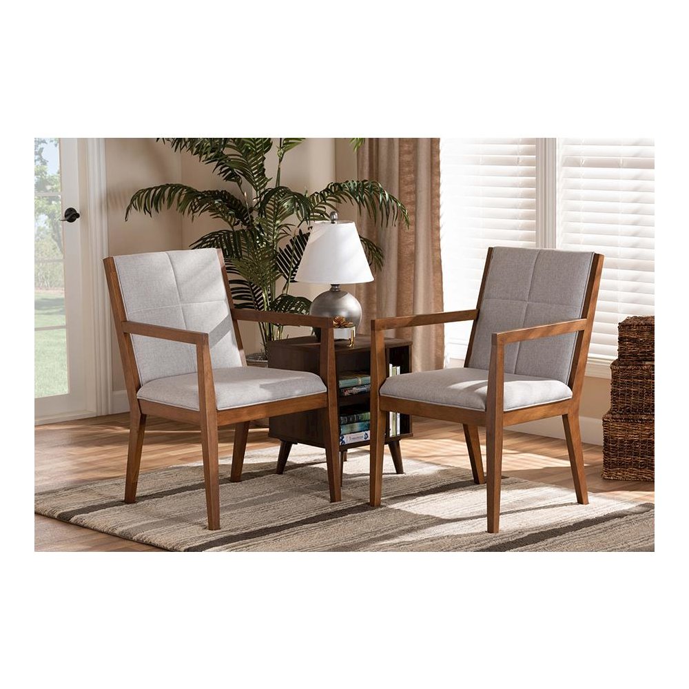 Baxton Studio Theresa Greige and Walnut Effect 2-Piece Chair Set