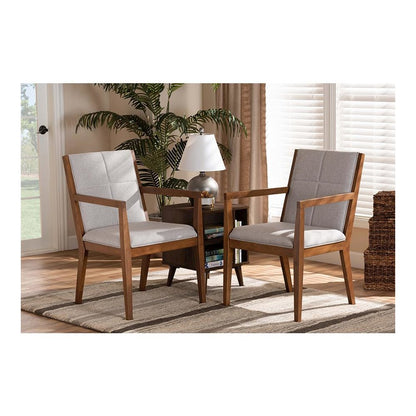 Baxton Studio Theresa Greige and Walnut Effect 2-Piece Chair Set
