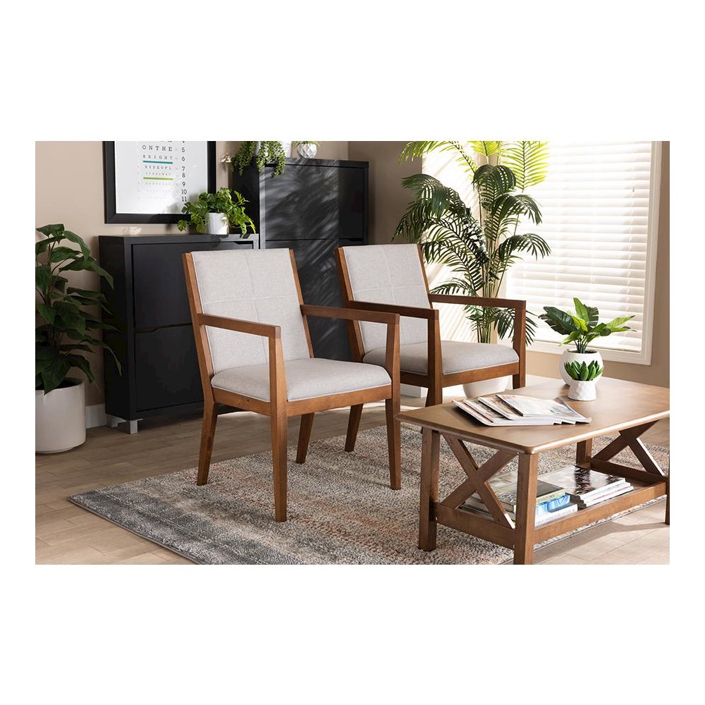 Baxton Studio Theresa Greige and Walnut Effect 2-Piece Chair Set