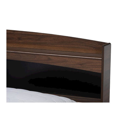 Rustic Walnut Brown Finished Wood Queen Size Platform Bed with Shelves
