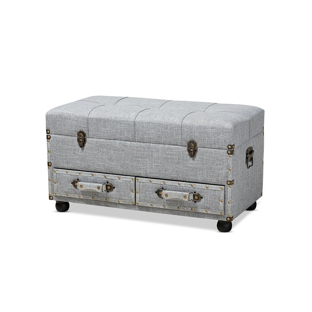 Flynn Modern Transitional Grey Fabric Upholstered 2-Drawer Storage Trunk Ottoman