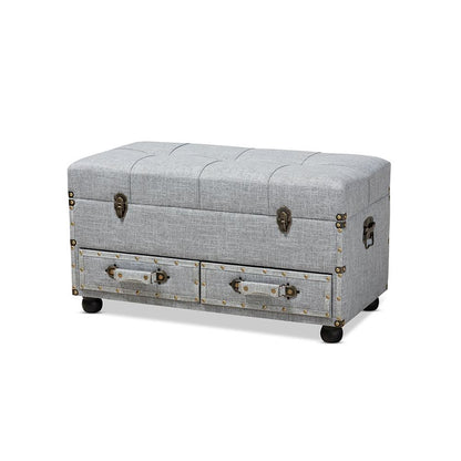 Flynn Modern Transitional Grey Fabric Upholstered 2-Drawer Storage Trunk Ottoman