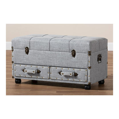 Flynn Modern Transitional Grey Fabric Upholstered 2-Drawer Storage Trunk Ottoman