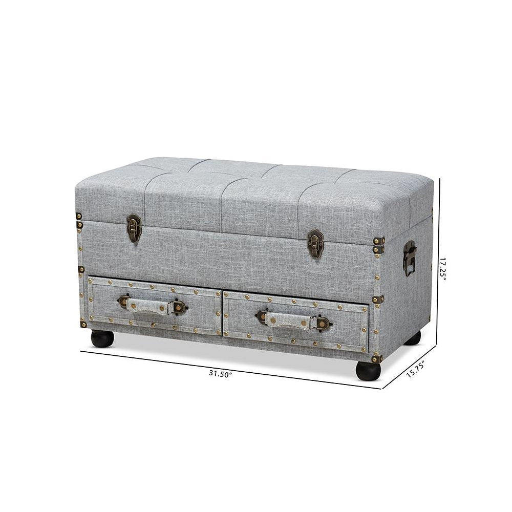 Flynn Modern Transitional Grey Fabric Upholstered 2-Drawer Storage Trunk Ottoman