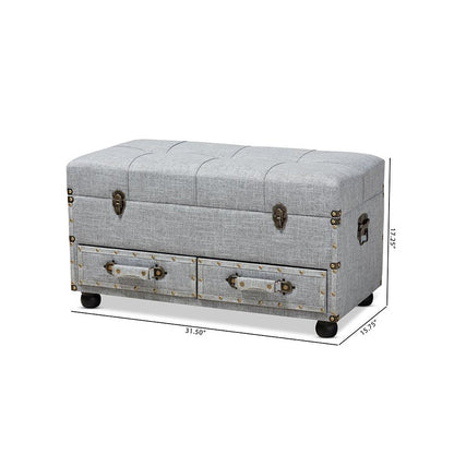 Flynn Modern Transitional Grey Fabric Upholstered 2-Drawer Storage Trunk Ottoman