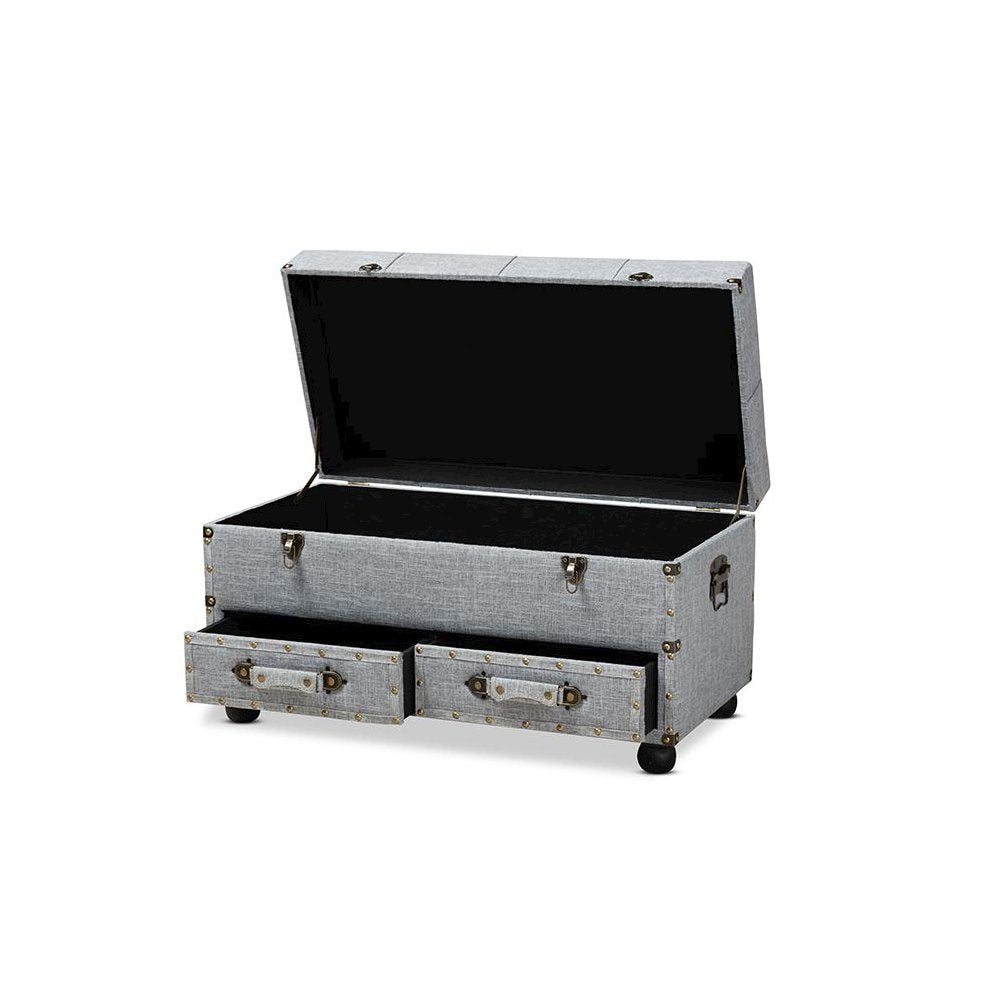Flynn Modern Transitional Grey Fabric Upholstered 2-Drawer Storage Trunk Ottoman