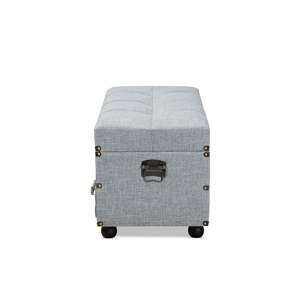 Flynn Modern Transitional Grey Fabric Upholstered 2-Drawer Storage Trunk Ottoman