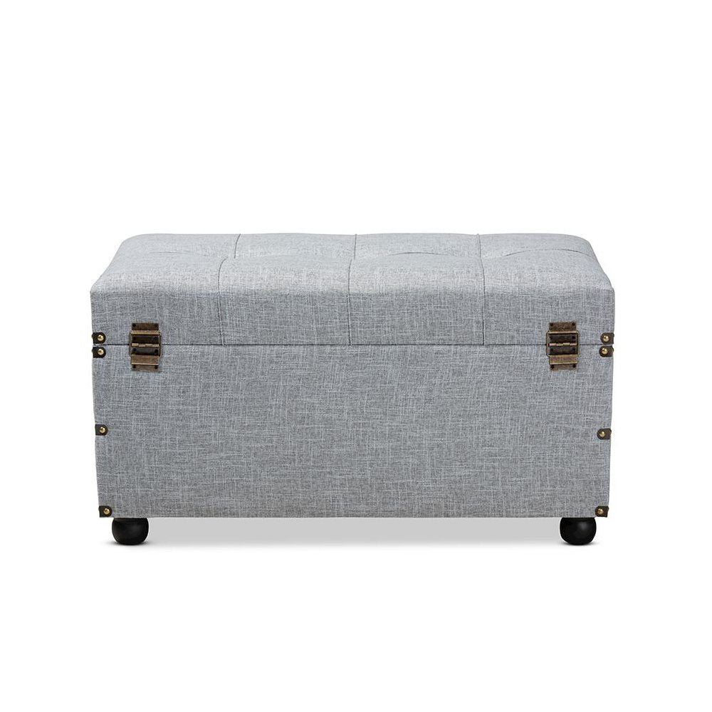 Flynn Modern Transitional Grey Fabric Upholstered 2-Drawer Storage Trunk Ottoman