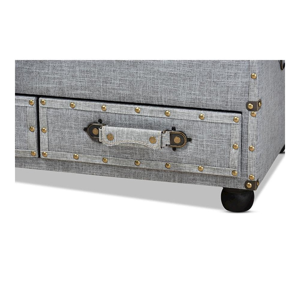 Flynn Modern Transitional Grey Fabric Upholstered 2-Drawer Storage Trunk Ottoman