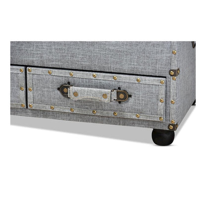 Flynn Modern Transitional Grey Fabric Upholstered 2-Drawer Storage Trunk Ottoman