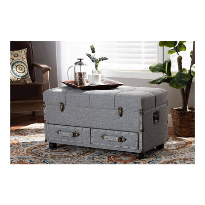 Flynn Modern Transitional Grey Fabric Upholstered 2-Drawer Storage Trunk Ottoman