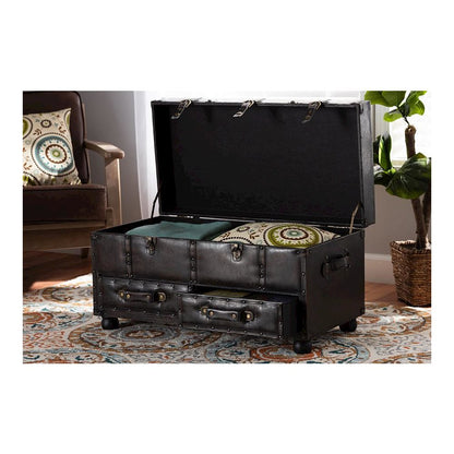 Leather Upholstered 2-Drawer Storage Trunk Ottoman
