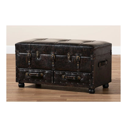 Leather Upholstered 2-Drawer Storage Trunk Ottoman