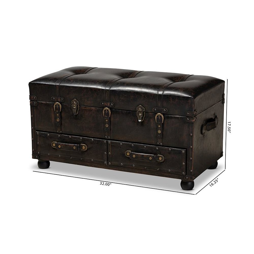 Leather Upholstered 2-Drawer Storage Trunk Ottoman