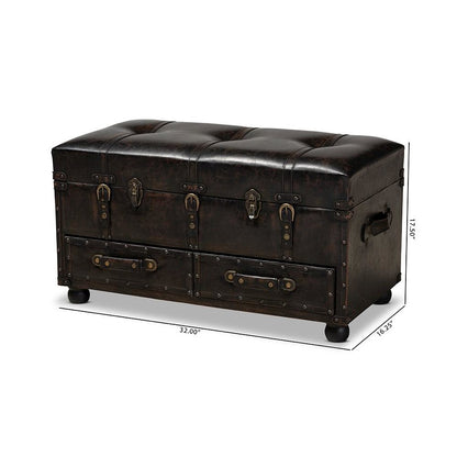 Leather Upholstered 2-Drawer Storage Trunk Ottoman