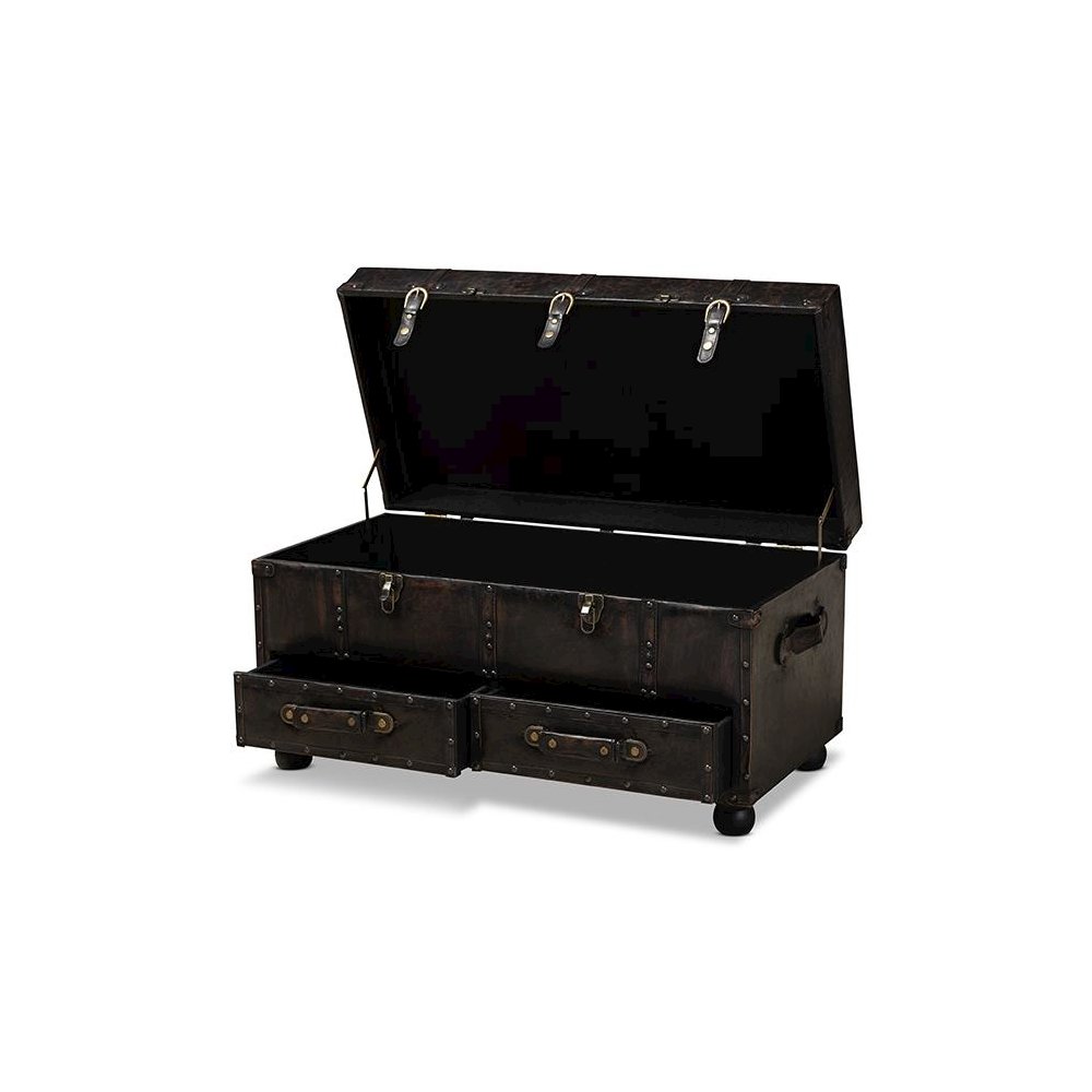 Leather Upholstered 2-Drawer Storage Trunk Ottoman