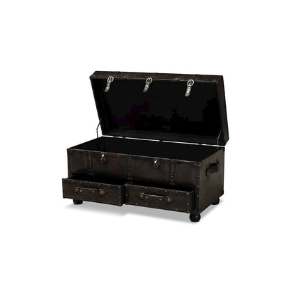 Leather Upholstered 2-Drawer Storage Trunk Ottoman