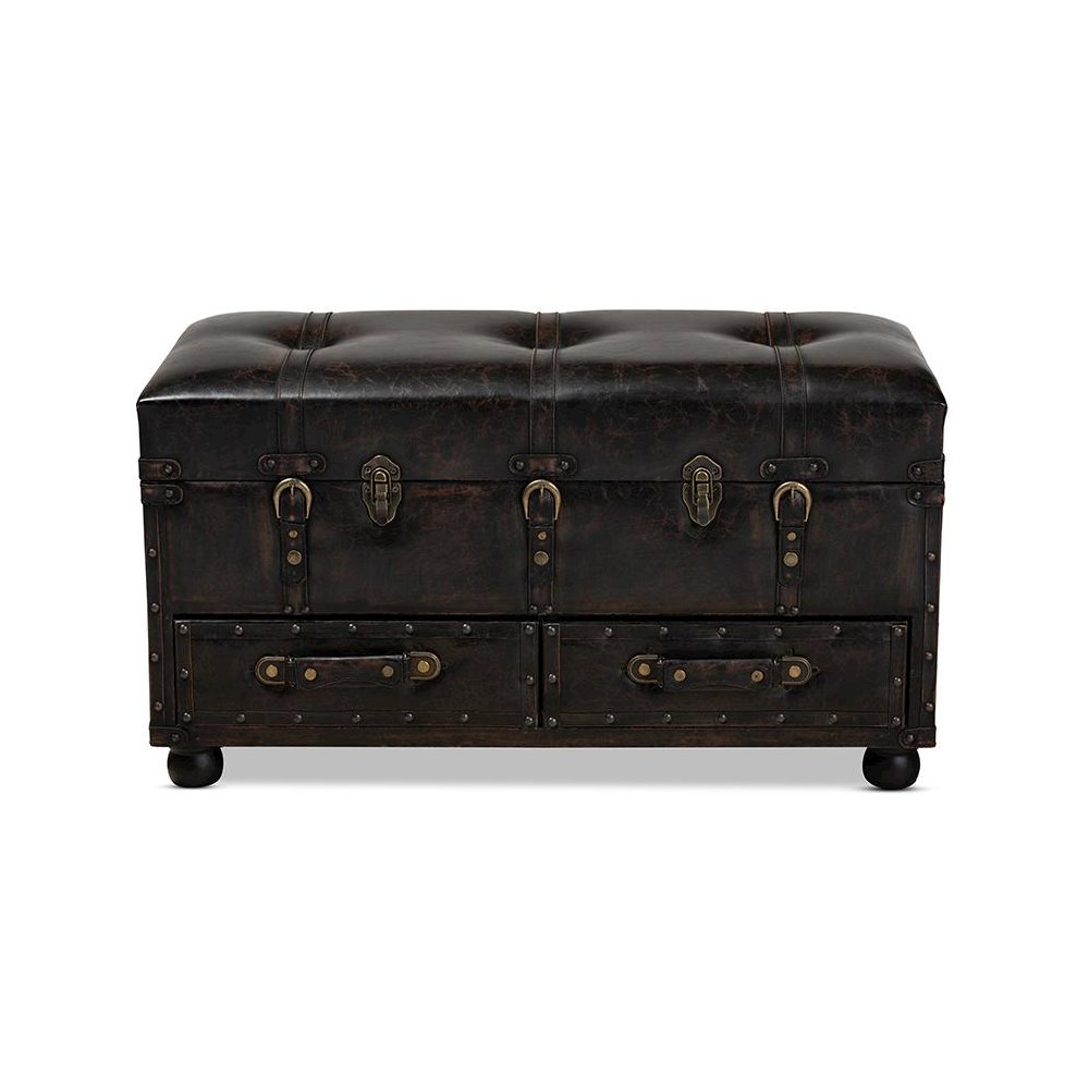 Leather Upholstered 2-Drawer Storage Trunk Ottoman