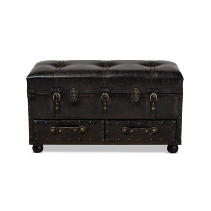 Leather Upholstered 2-Drawer Storage Trunk Ottoman
