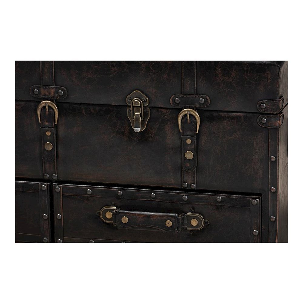 Leather Upholstered 2-Drawer Storage Trunk Ottoman