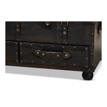 Leather Upholstered 2-Drawer Storage Trunk Ottoman