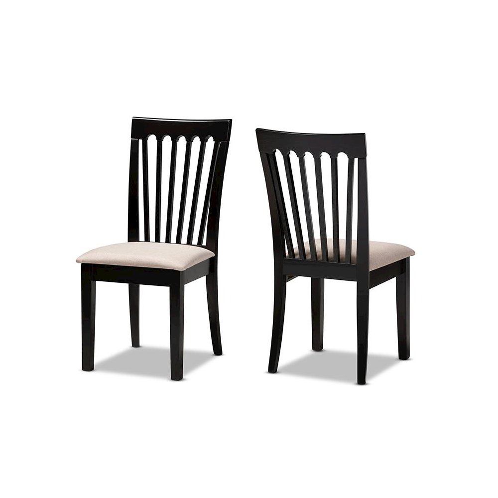 Fabric Upholstered Espresso Brown Finished 2-Piece Wood Dining Chair Set Set