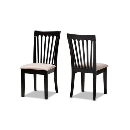 Fabric Upholstered Espresso Brown Finished 2-Piece Wood Dining Chair Set Set