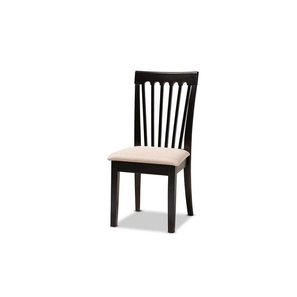 Sand Fabric Upholstered and Dark Brown Finished Wood 7-Piece Dining Set