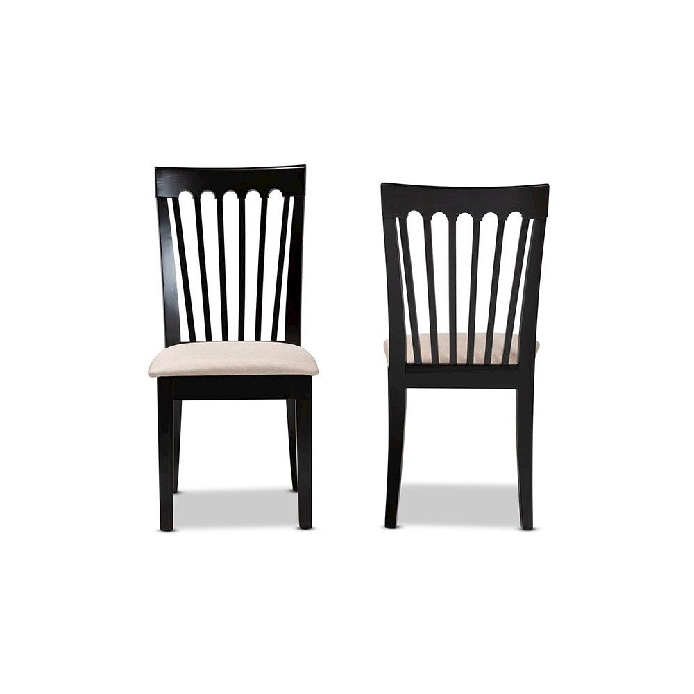 Fabric Upholstered Espresso Brown Finished 2-Piece Wood Dining Chair Set Set