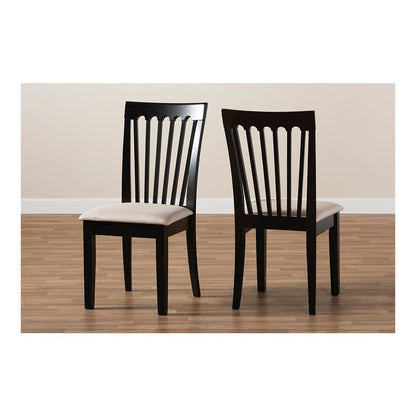 Fabric Upholstered Espresso Brown Finished 2-Piece Wood Dining Chair Set Set