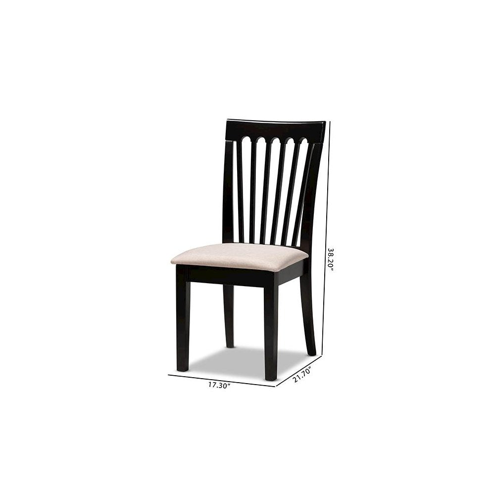 Fabric Upholstered Espresso Brown Finished 2-Piece Wood Dining Chair Set Set