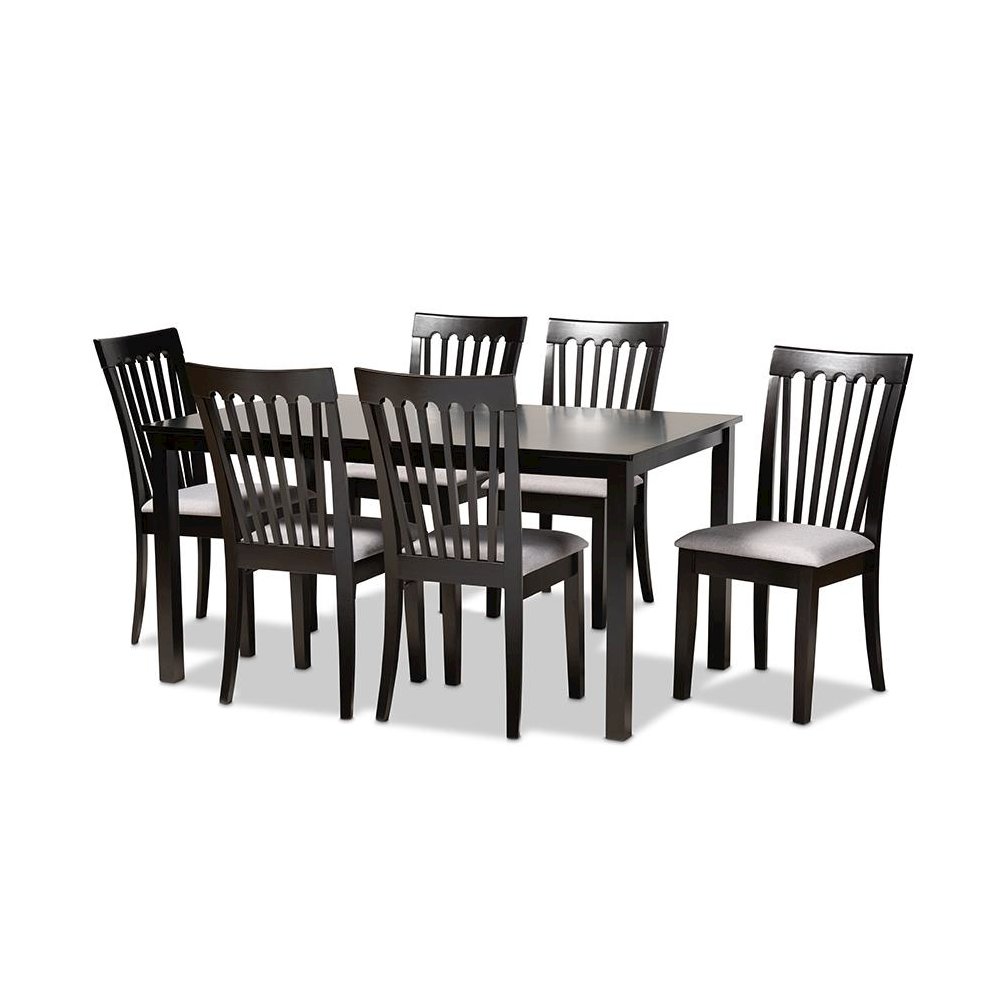 Gray Fabric Upholstered and Espresso Brown Finished Wood 7-Piece Dining Set