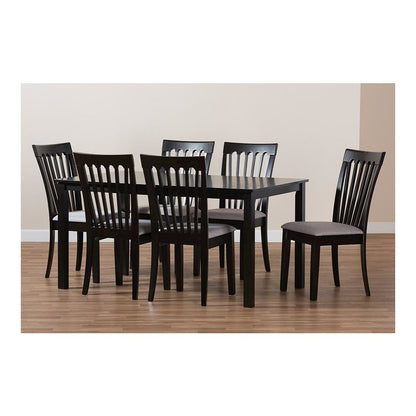 Gray Fabric Upholstered and Espresso Brown Finished Wood 7-Piece Dining Set
