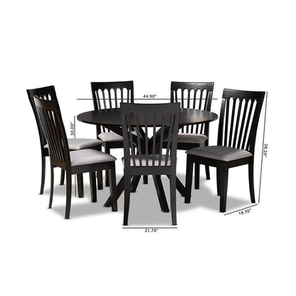Grey Fabric Upholstered and Dark Brown Finished Wood 7-Piece Dining Set