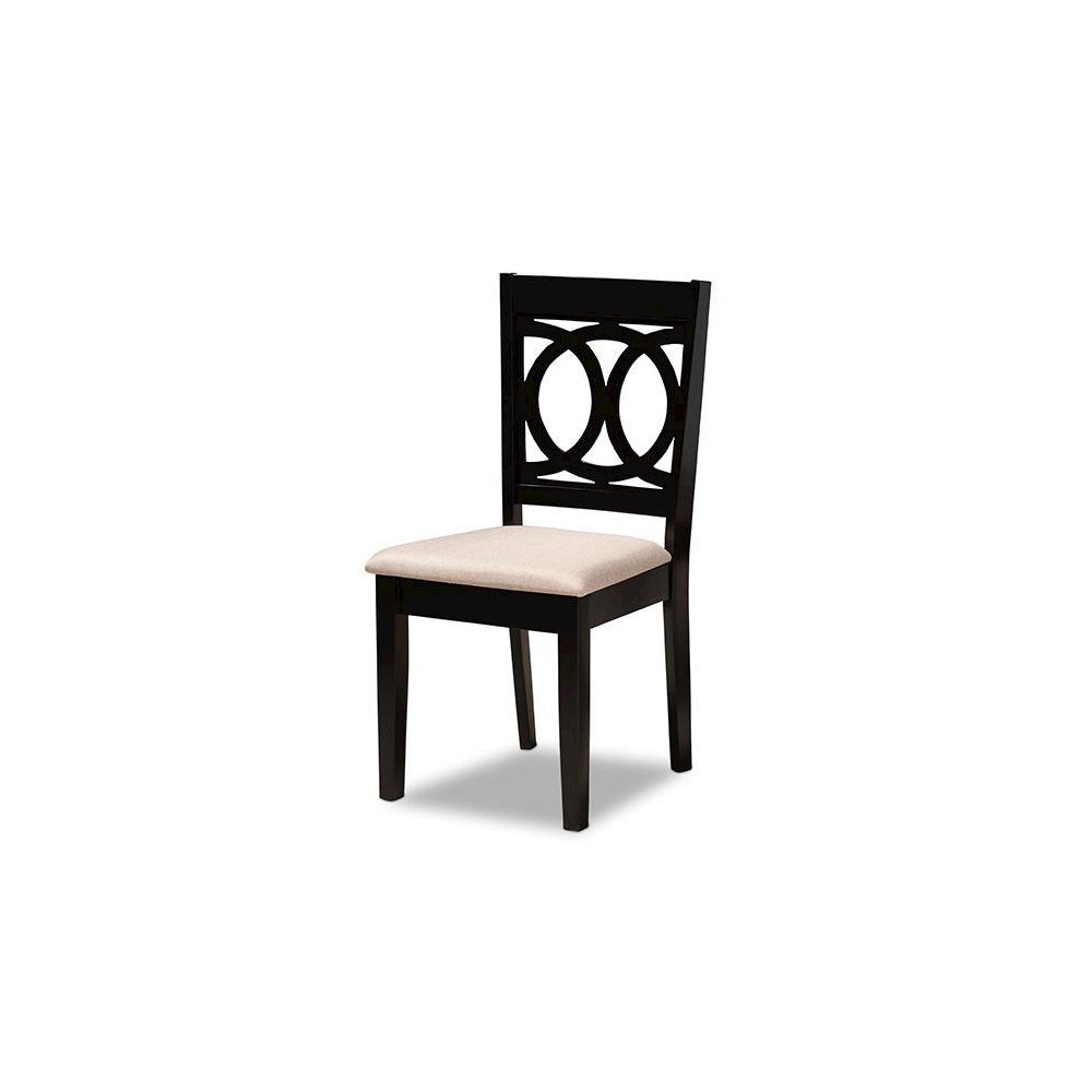 Sand Fabric Upholstered Espresso Brown Finished Wood 7-Piece Dining Set